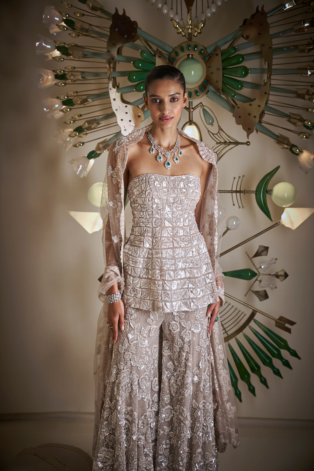 Seema Gujral - Off-Shoulder White Sharara Set