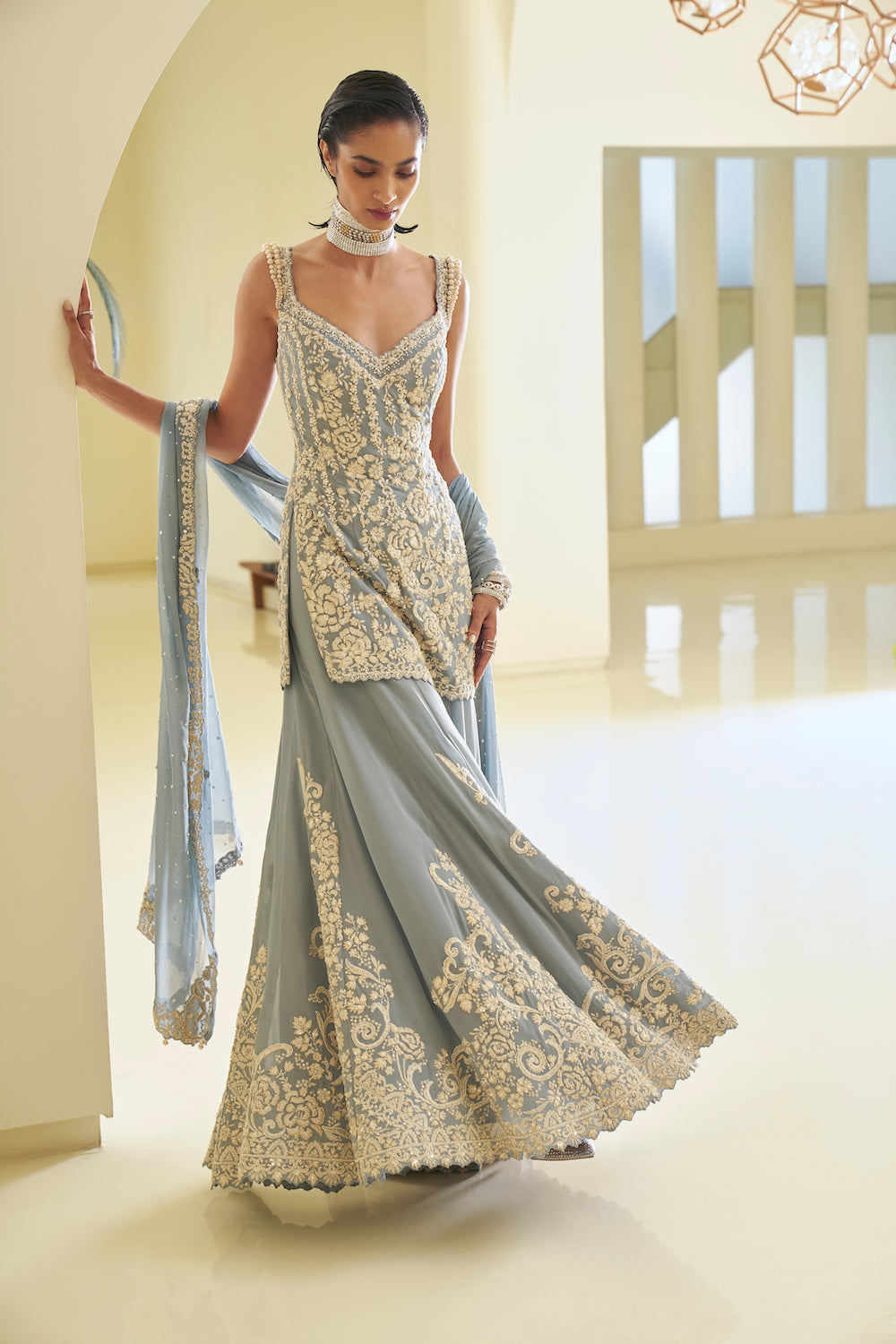 Seema Gujral - Blue Pearl Sharara Set