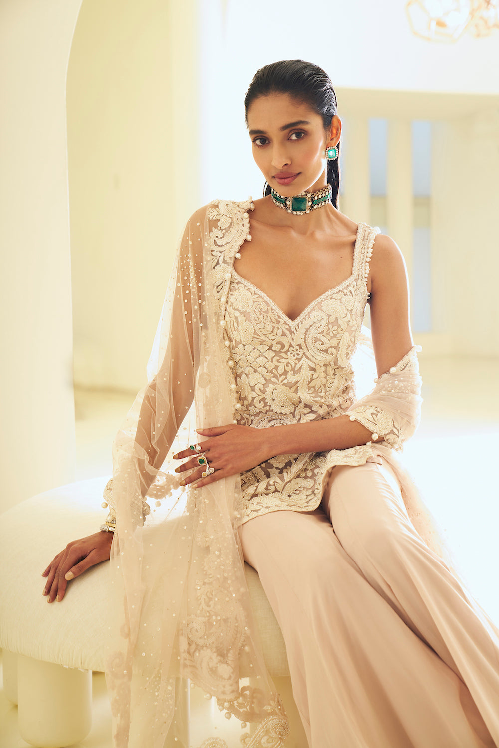 Seema Gujral - Dusty Pink Pearl Sharara Set