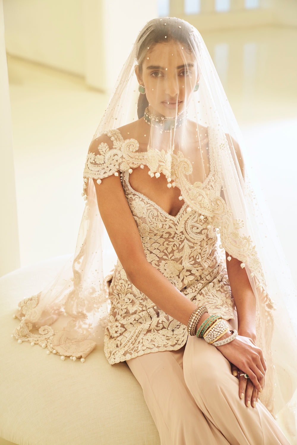 Seema Gujral - Dusty Pink Pearl Sharara Set