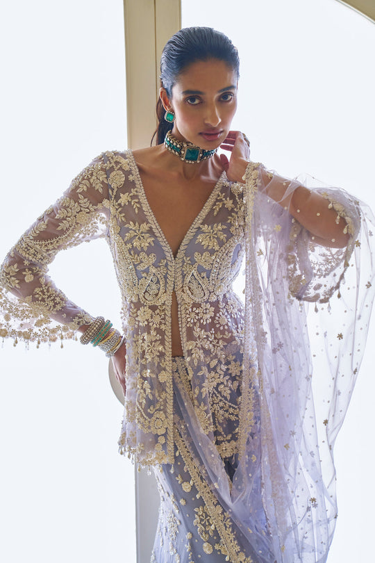 Seema Gujral - Mauve Pearl Sharara Set