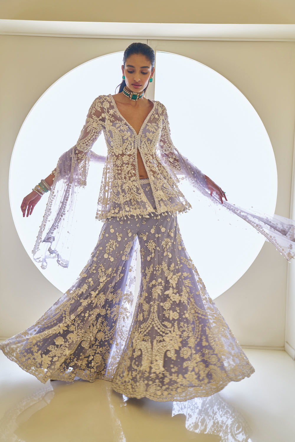 Seema Gujral - Mauve Pearl Sharara Set