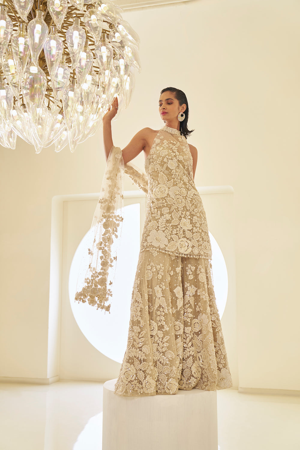 Seema Gujral - Nude Three-Dimensional Sharara Set