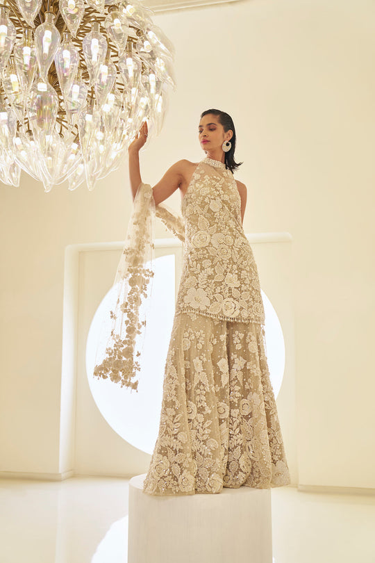 Seema Gujral - Nude Three-Dimensional Sharara Set