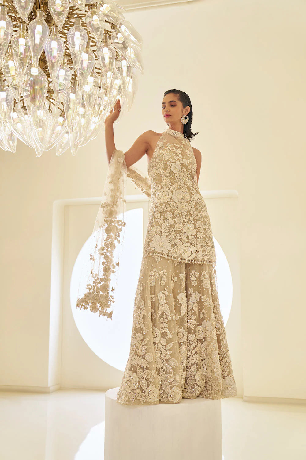 Seema Gujral - Mira In Nude Three-Dimensional Sharara Set