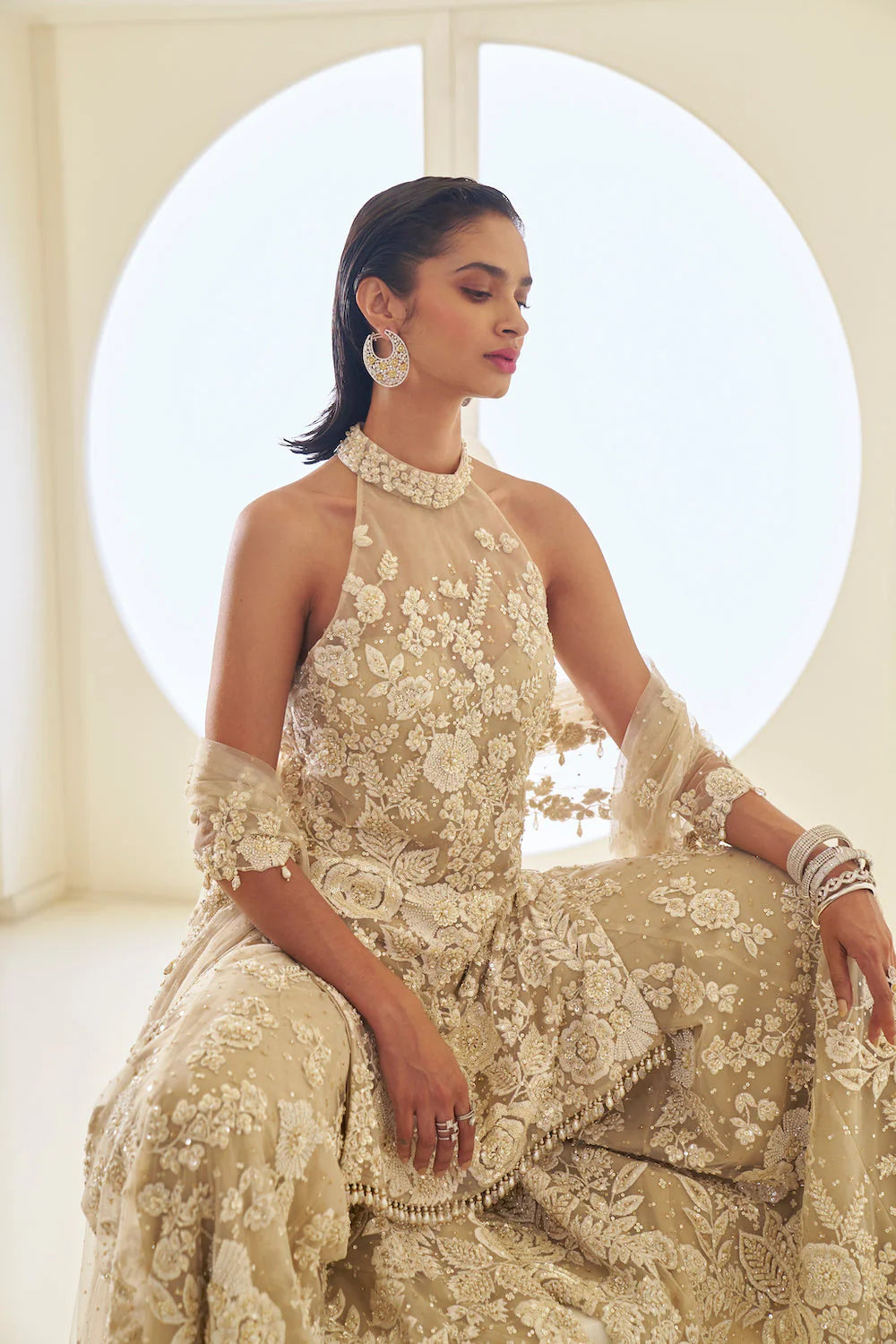Seema Gujral - Mira In Nude Three-Dimensional Sharara Set