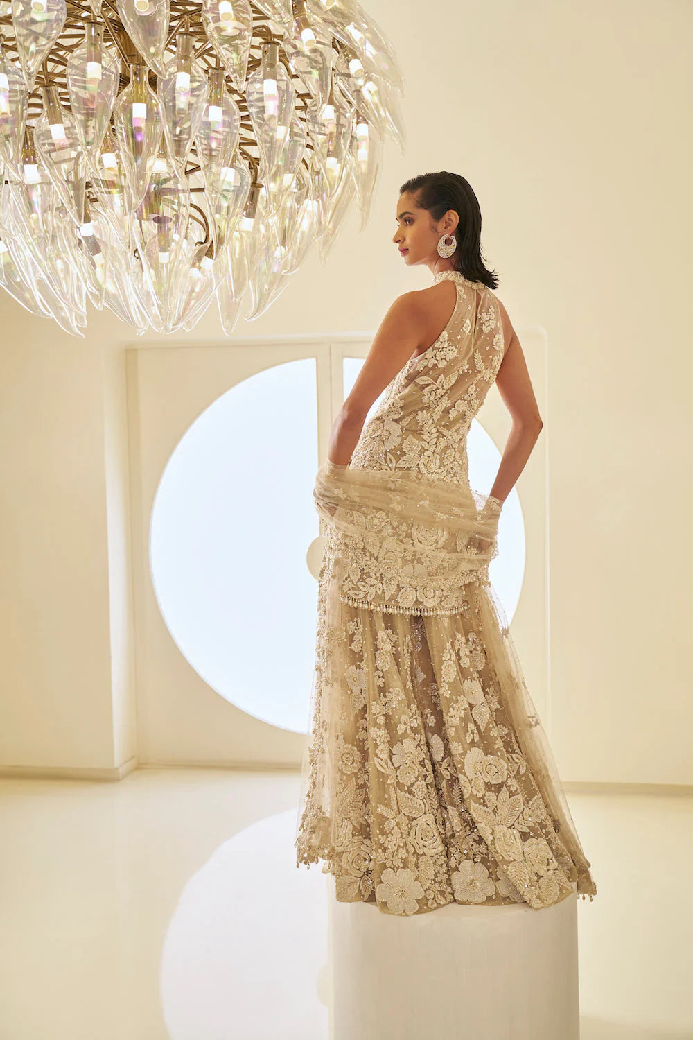 Seema Gujral - Mira In Nude Three-Dimensional Sharara Set