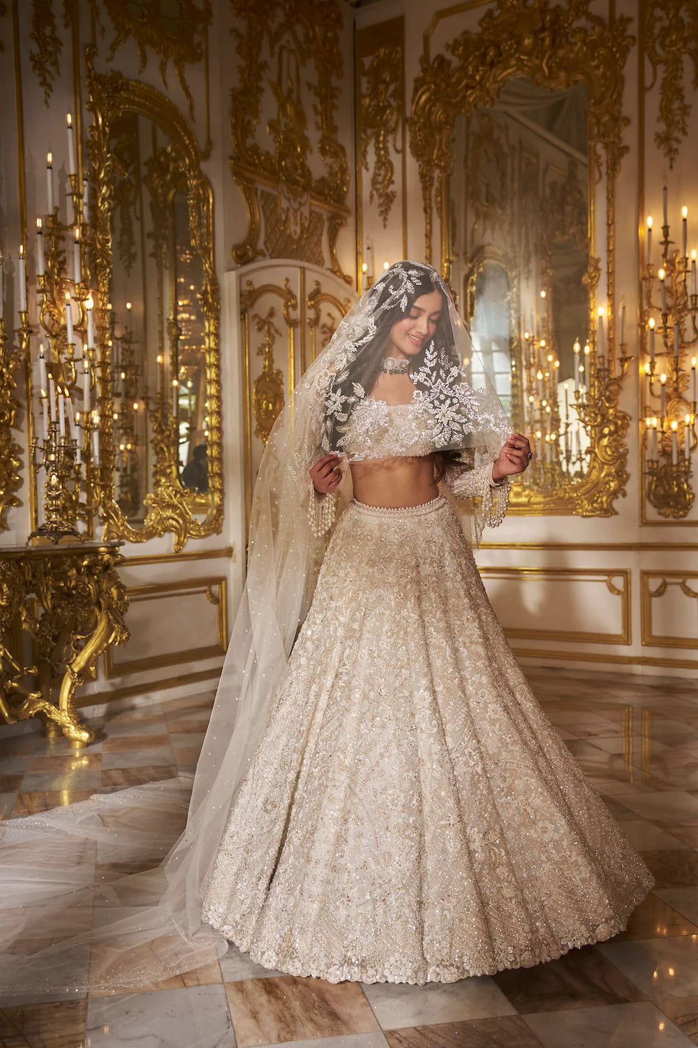 Seema Gujral - Ivory Floral Lehenga Set