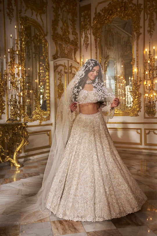 Seema Gujral - Ivory Floral Lehenga Set