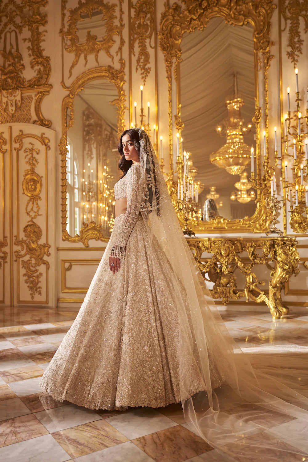 Seema Gujral - Ivory Floral Lehenga Set
