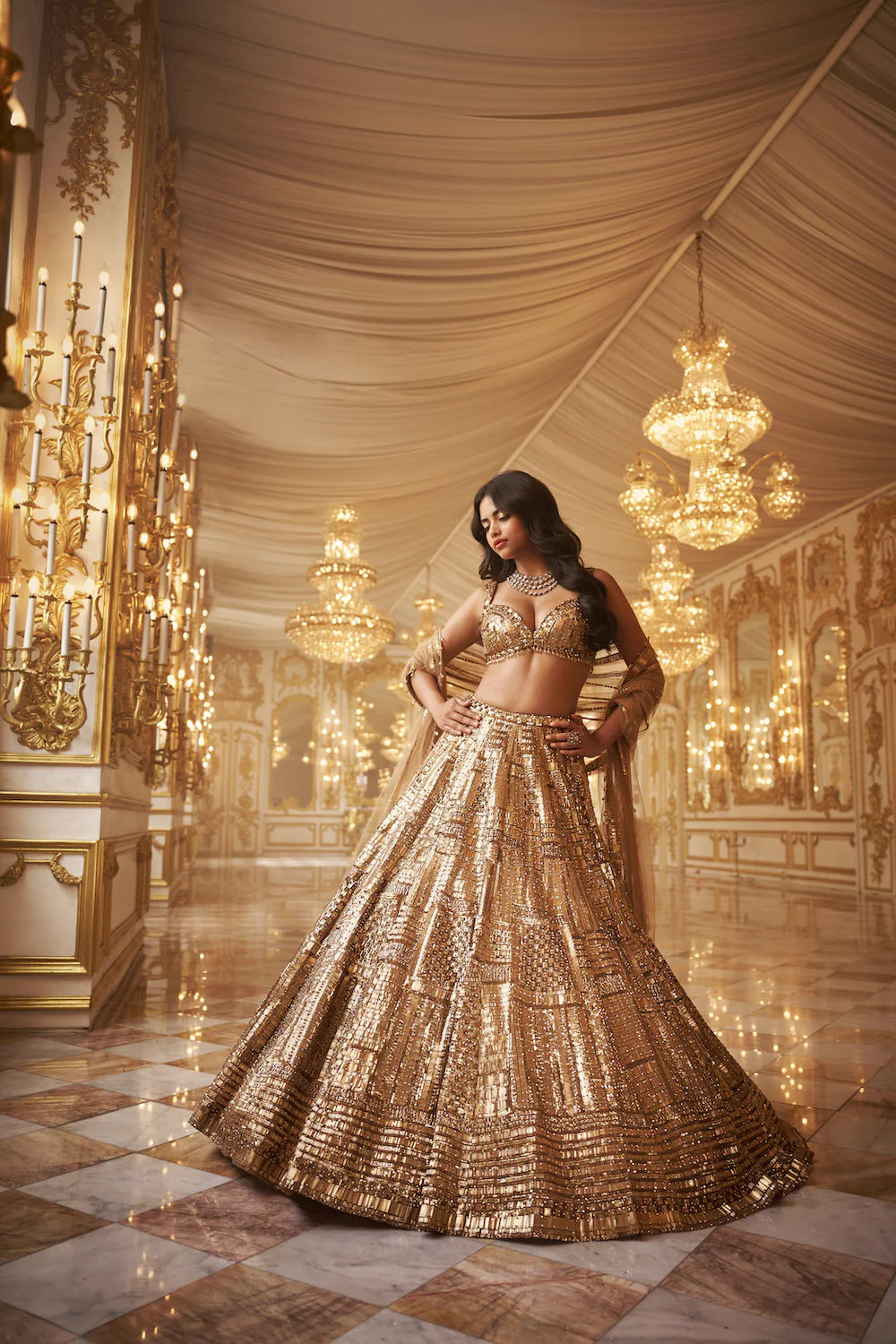 Seema Gujral - Antique Gold Lehenga Set