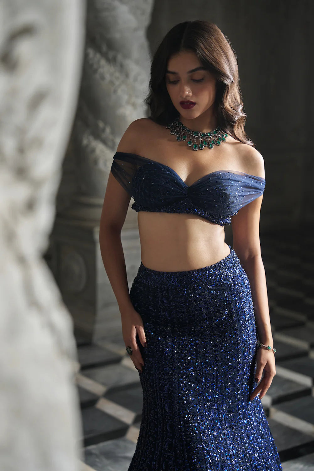 Seema Gujral - Navy Sequin Skirt Set