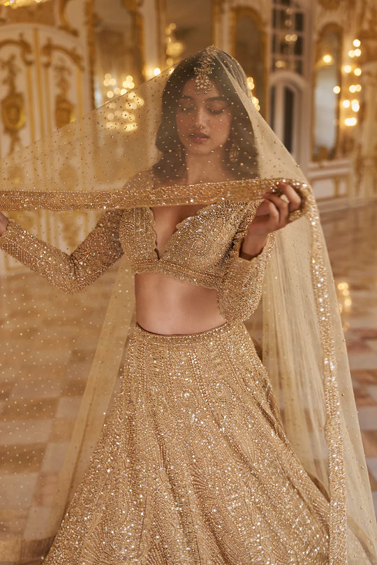 Seema Gujral - Gold Pearl Lehenga Set