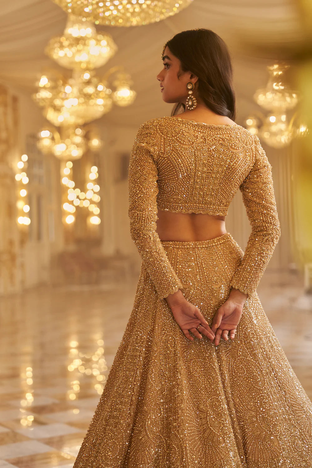 Seema Gujral - Gold Pearl Lehenga Set
