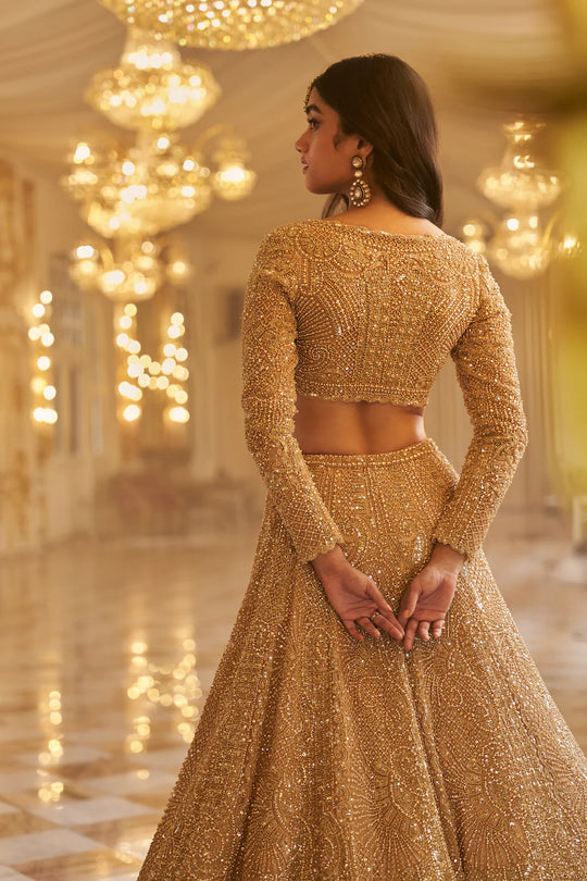 Seema Gujral - Gold Pearl Lehenga Set