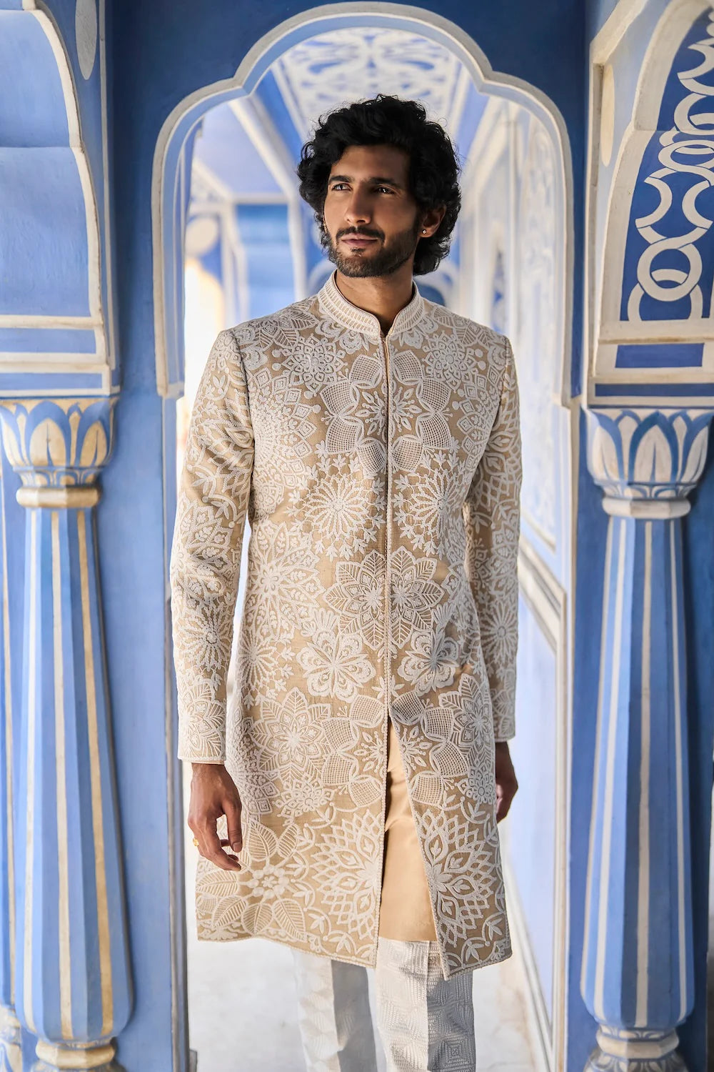 Seema Gujral - Nude Cream Sherwani Set
