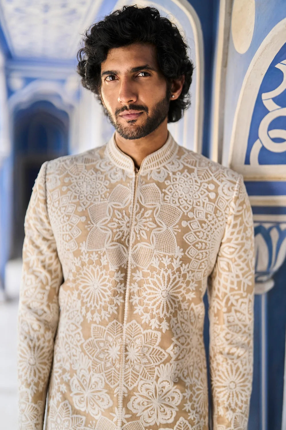 Seema Gujral - Nude Cream Sherwani Set