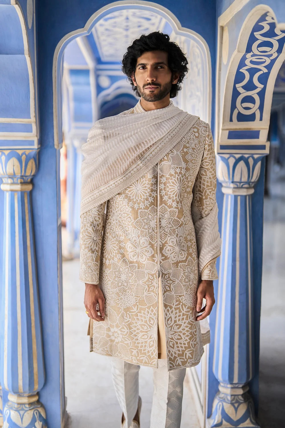 Seema Gujral - Nude Cream Sherwani Set