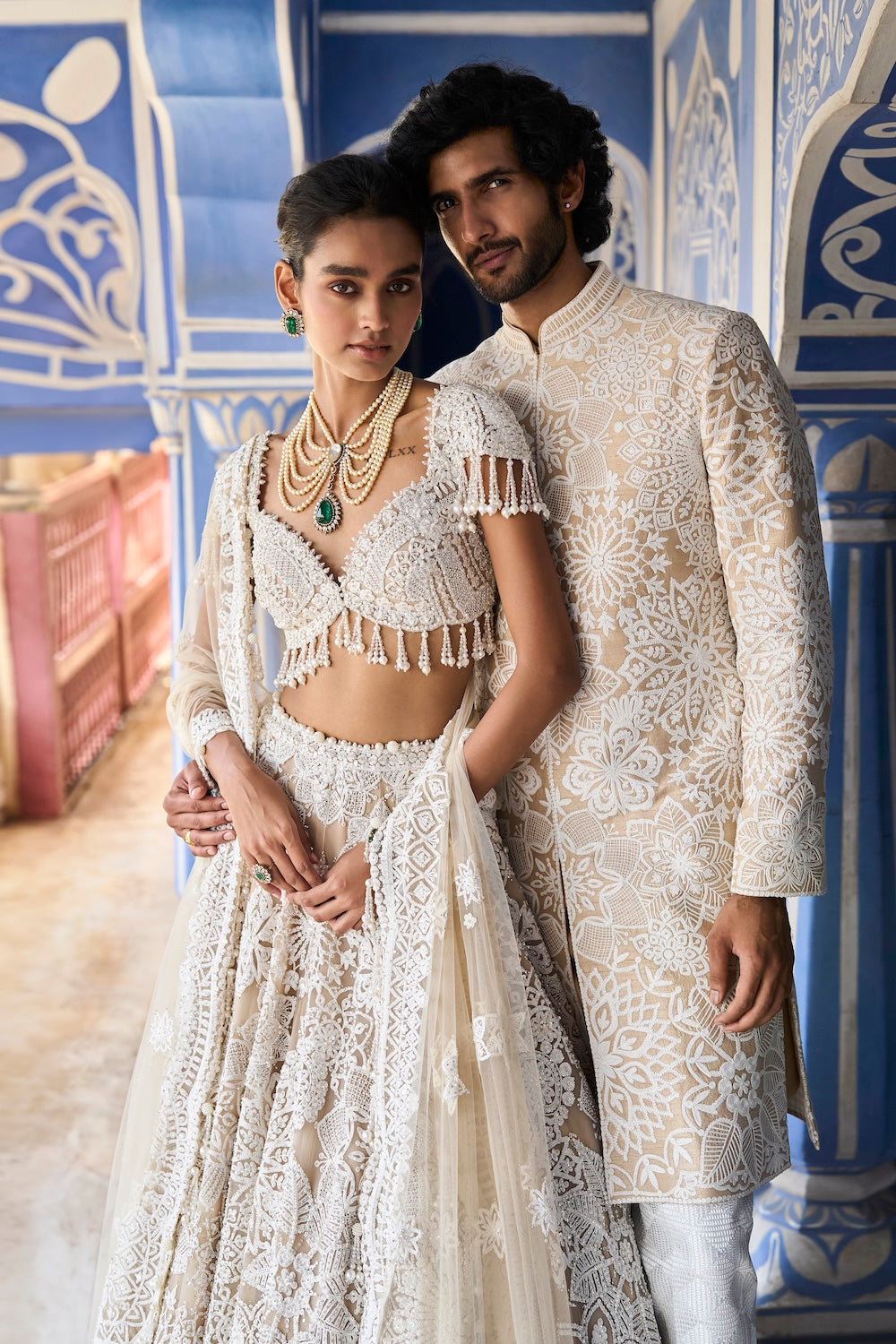 Seema Gujral - Nude Cream Abstract Lehenga Set