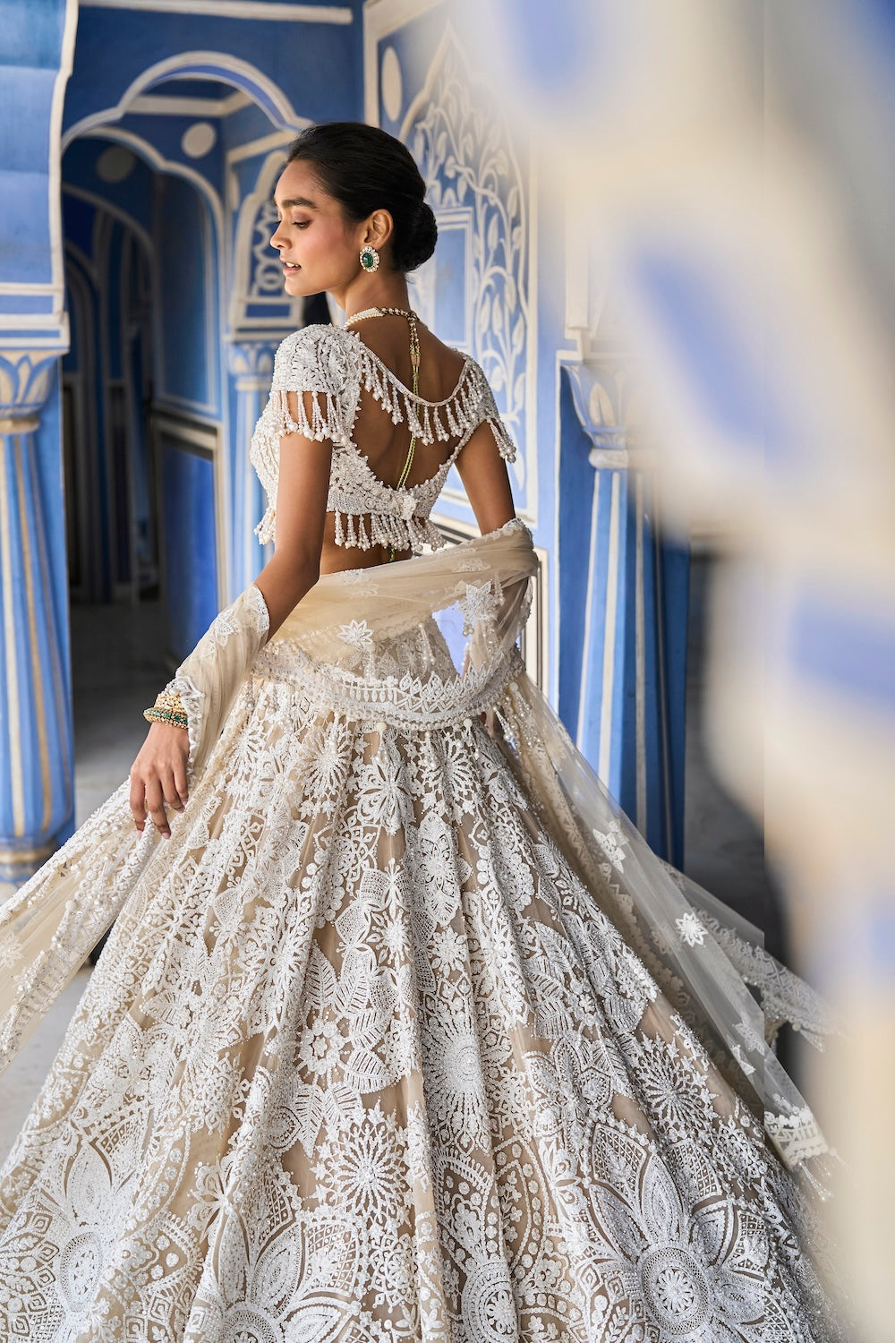 Seema Gujral - Nude Cream Abstract Lehenga Set
