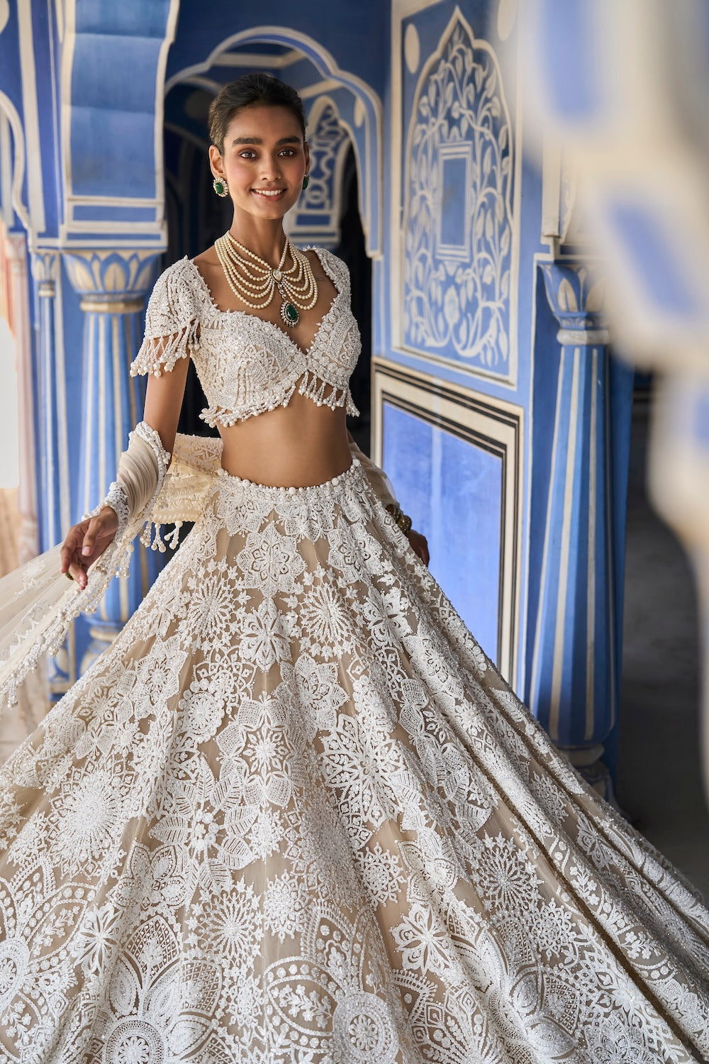 Seema Gujral - Nude Cream Abstract Lehenga Set