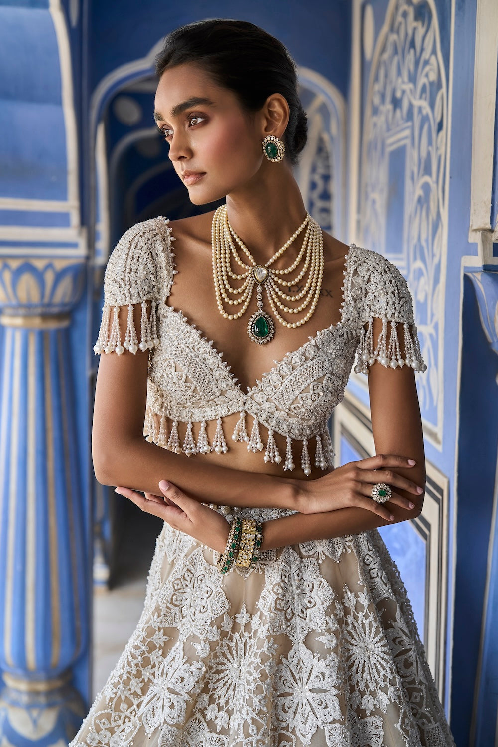 Seema Gujral - Nude Cream Abstract Lehenga Set