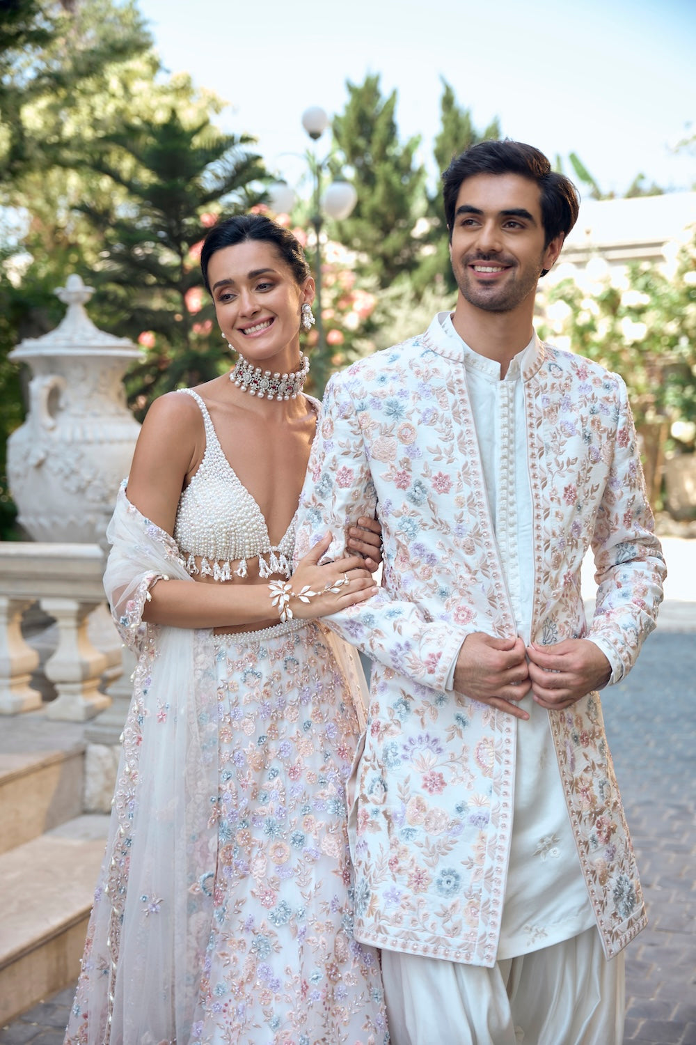 Seema Gujral - Multi-Coloured Open Sherwani Set