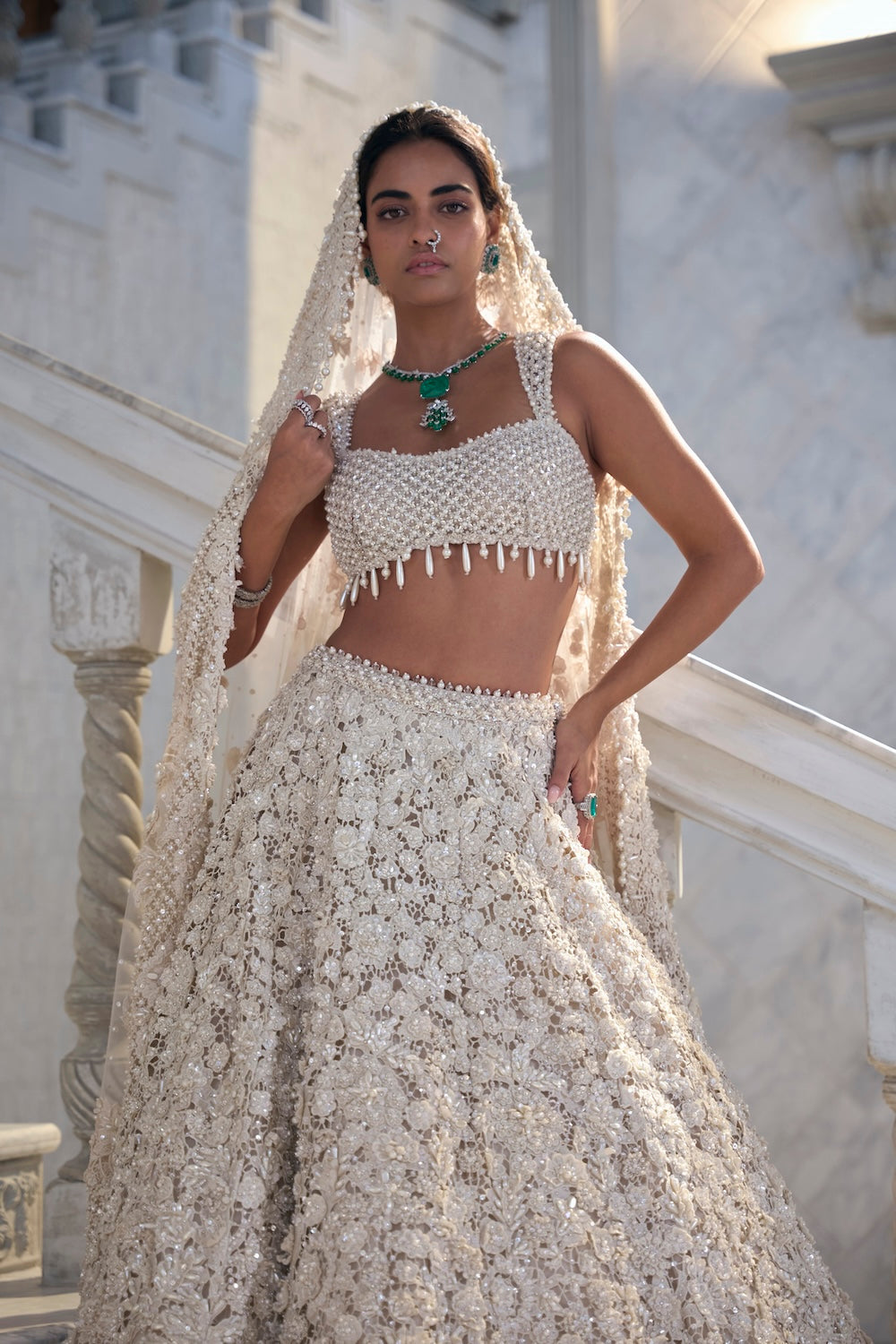 Seema Gujral - Ivory Cut Work Lehenga Set