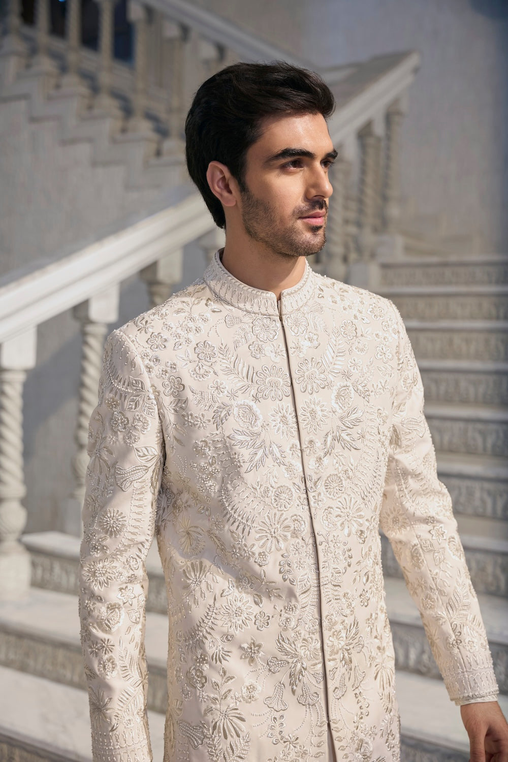 Seema Gujral - Cream Thread Work Sherwani Set