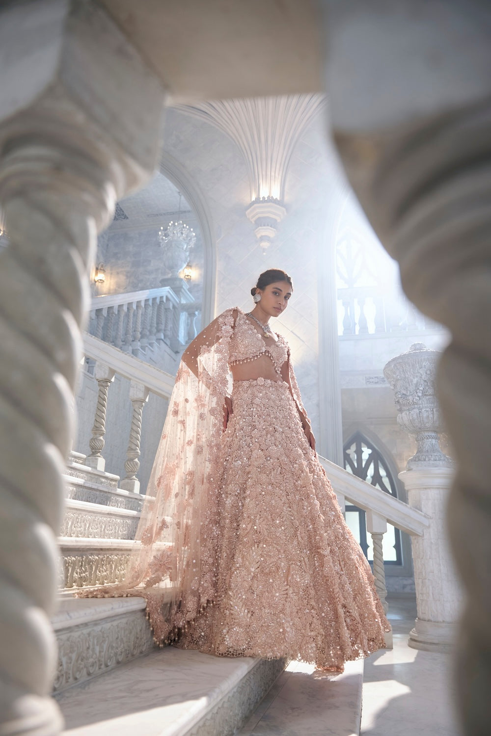 Seema Gujral - Powder Peach Cut Work Lehenga Set