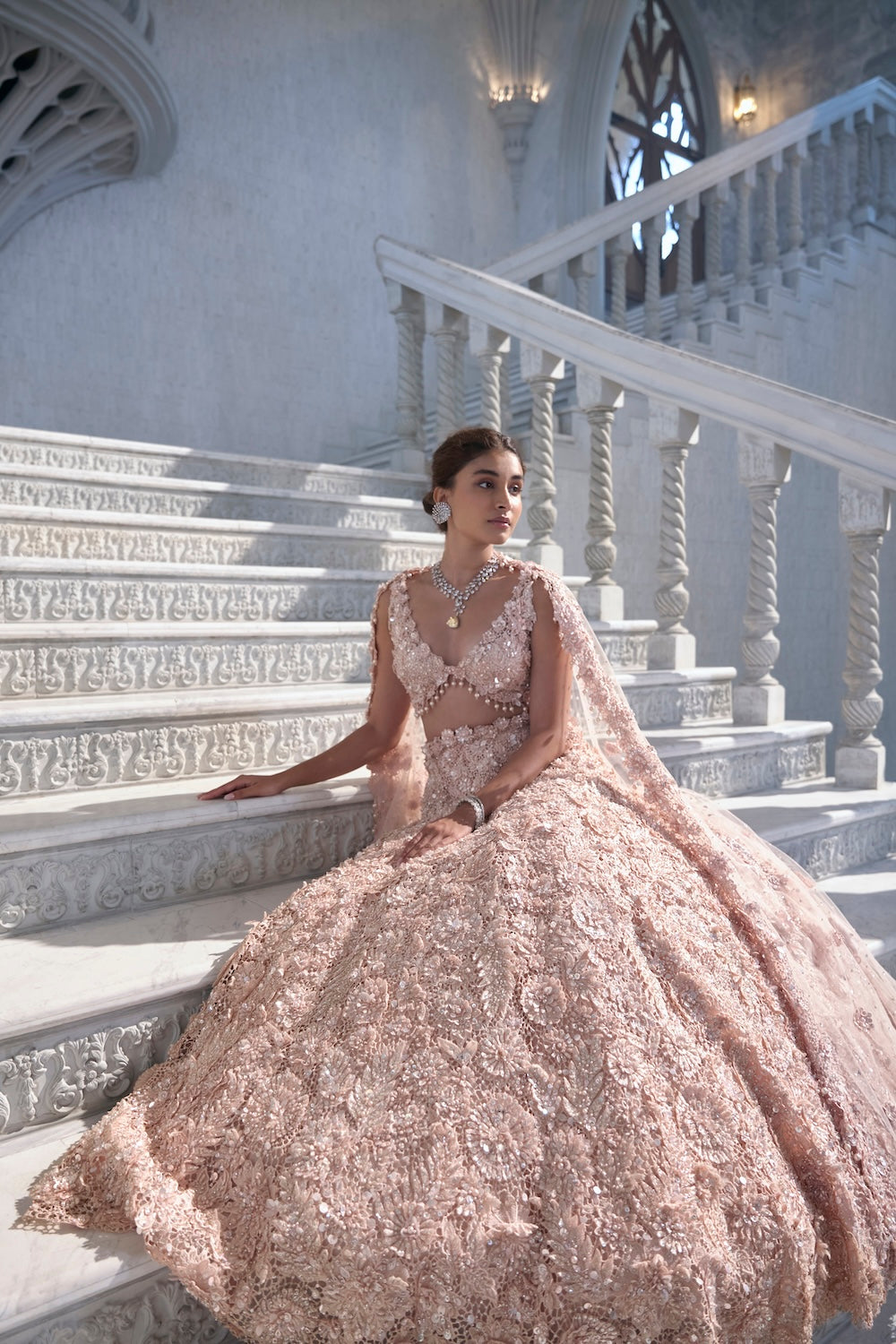 Seema Gujral - Powder Peach Cut Work Lehenga Set