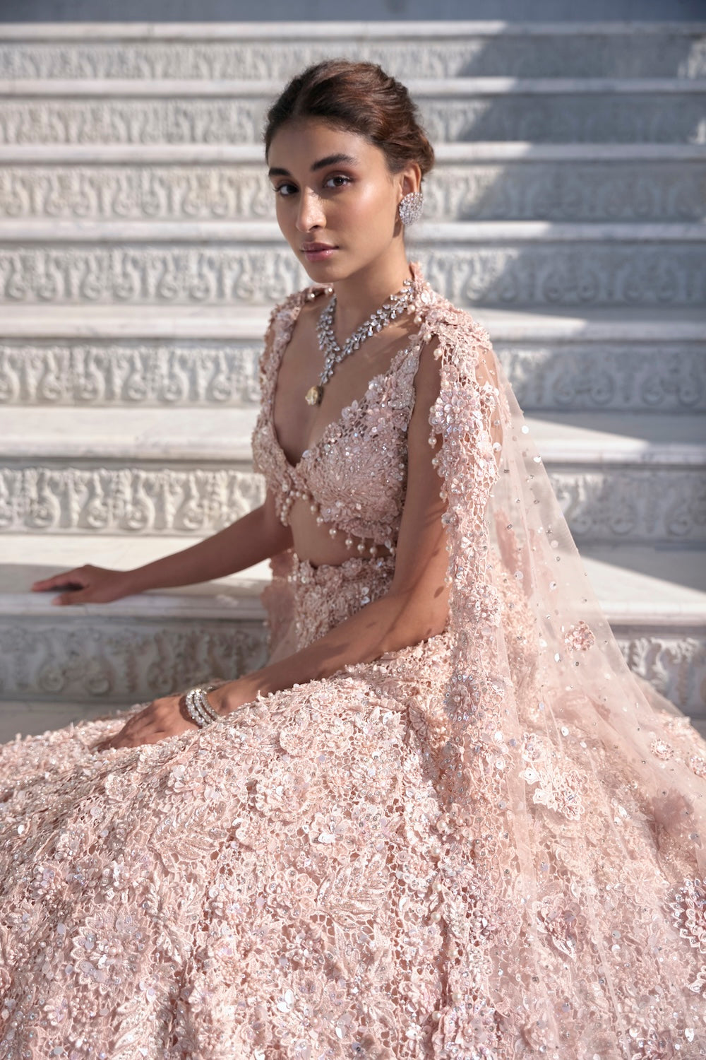 Seema Gujral - Powder Peach Cut Work Lehenga Set
