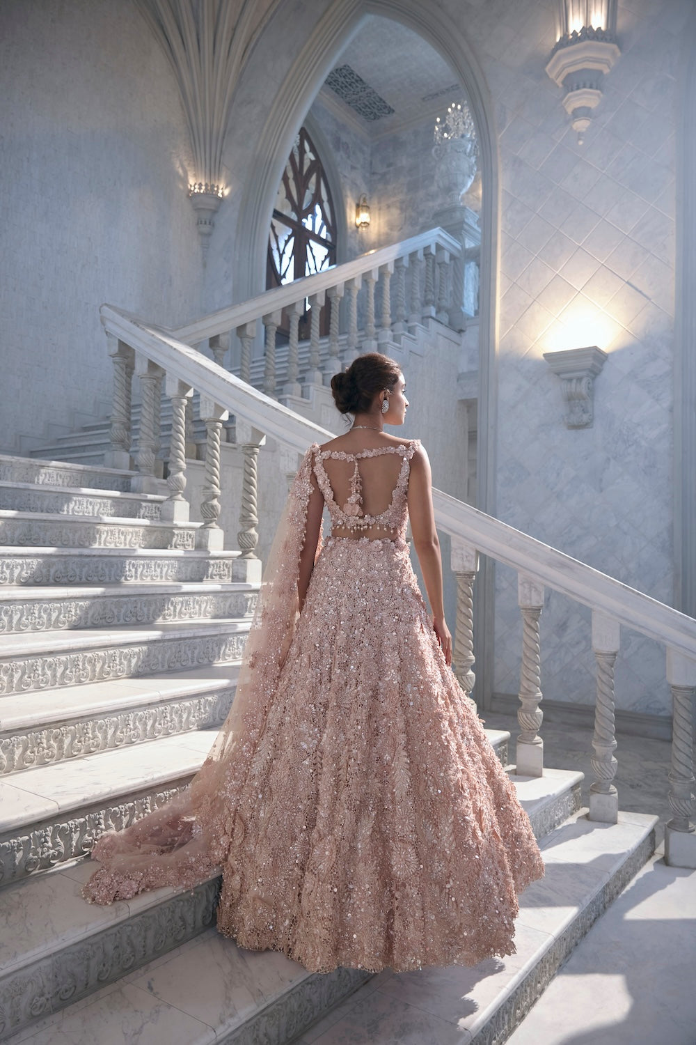 Seema Gujral - Powder Peach Cut Work Lehenga Set