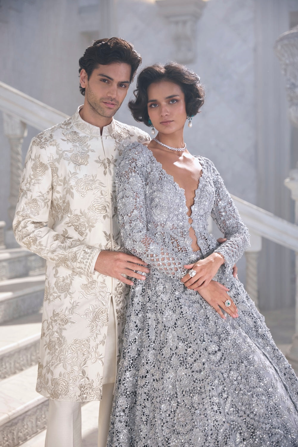 Seema Gujral - Gold Silver Sherwani Set