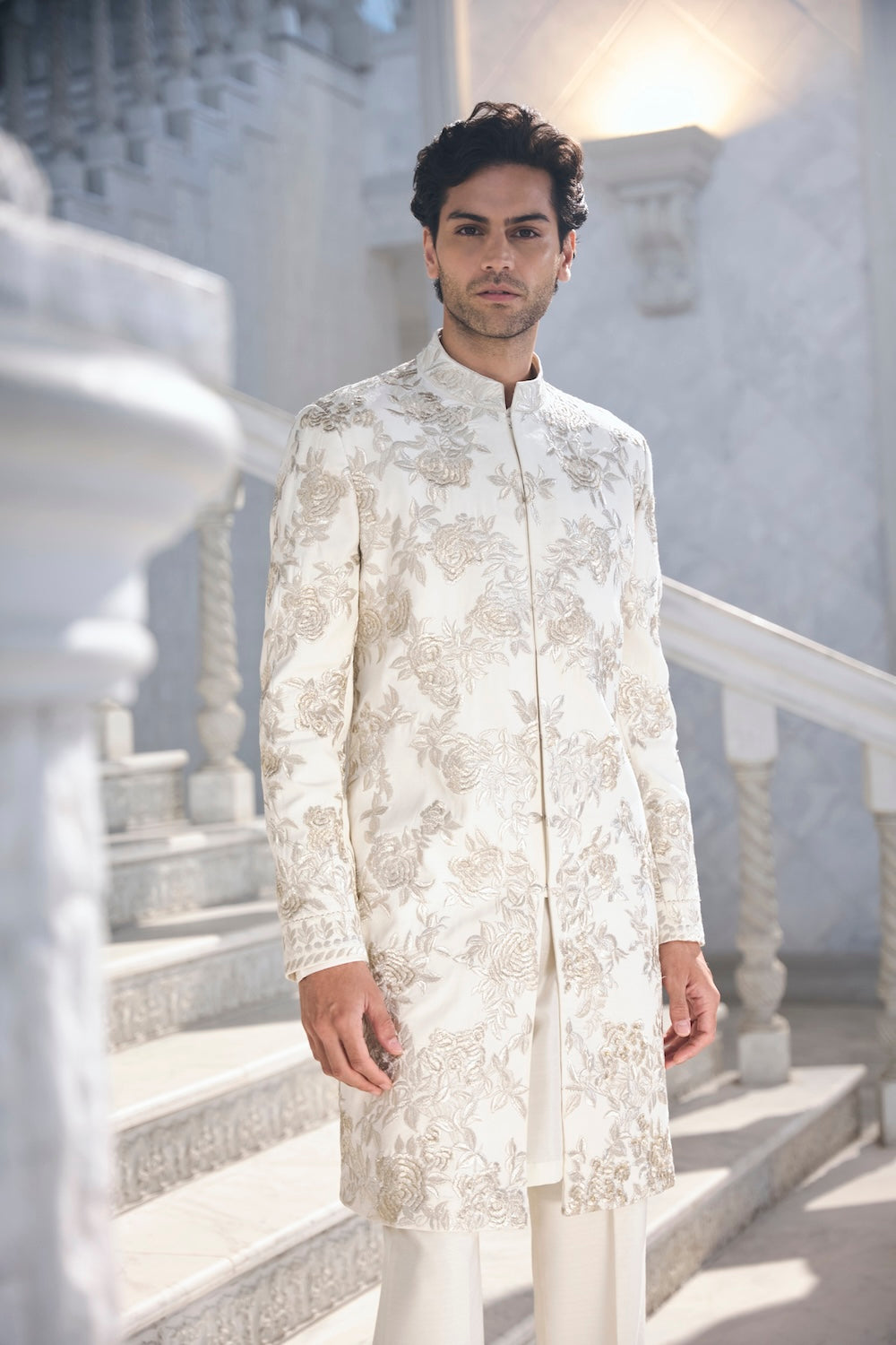 Seema Gujral - Gold Silver Sherwani Set