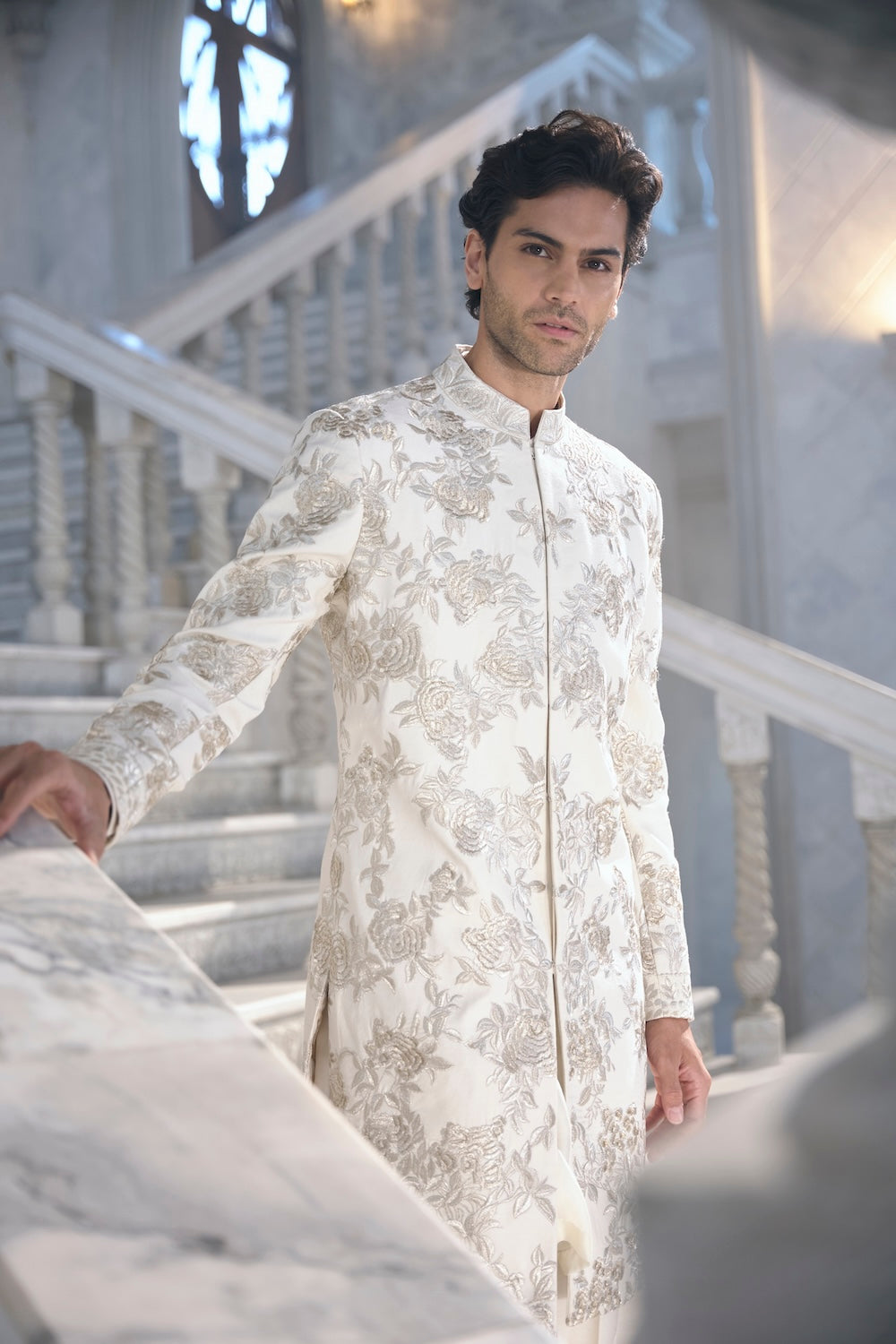 Seema Gujral - Gold Silver Sherwani Set
