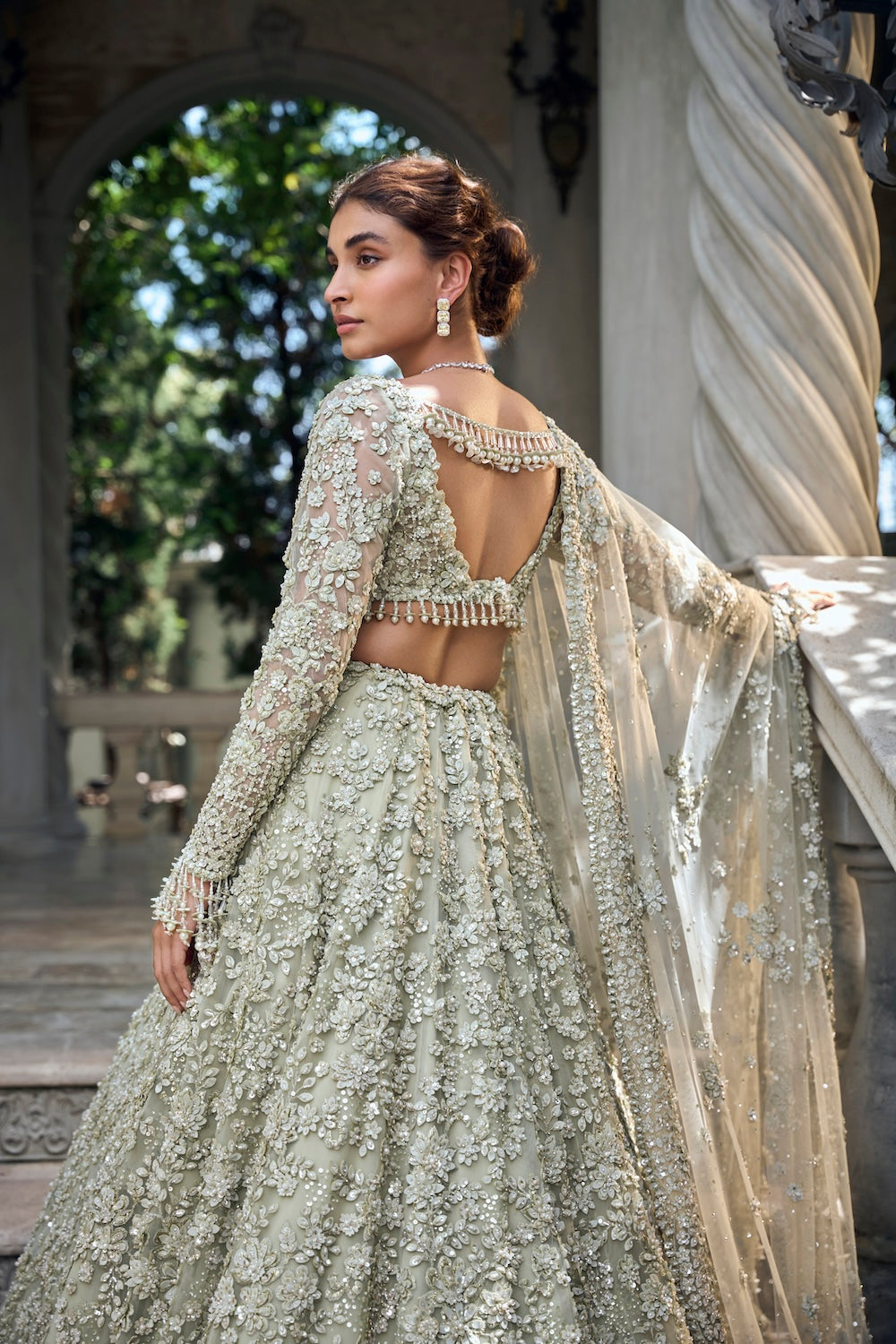 Seema Gujral - Sage Green Three-Dimensional Lehenga Set