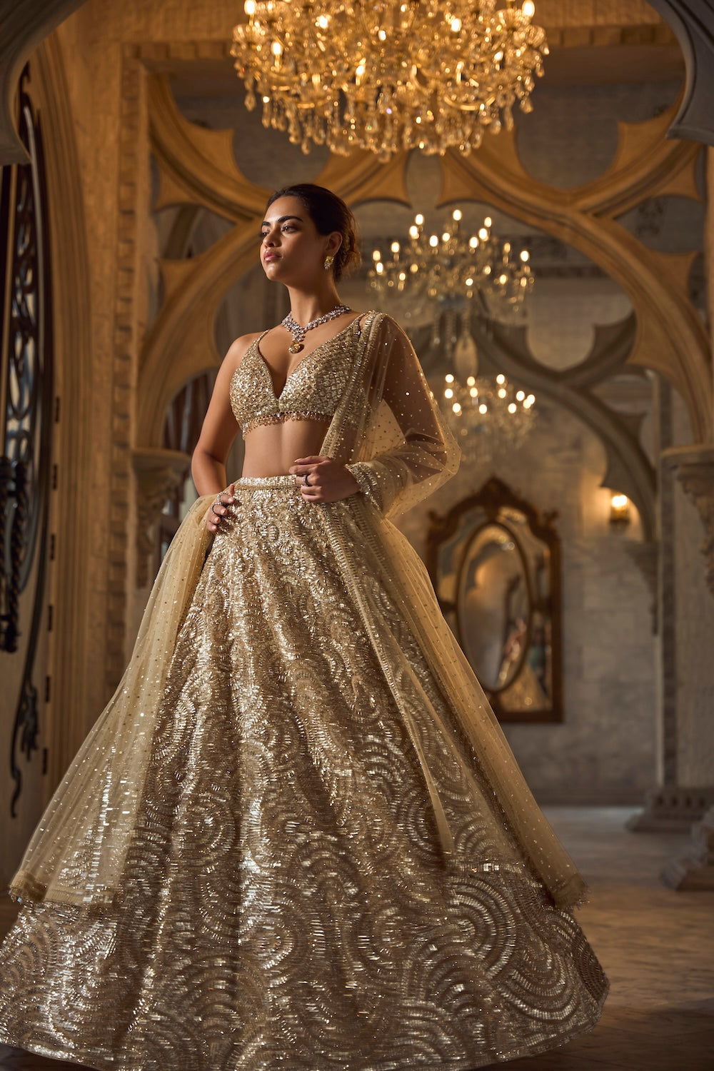Seema Gujral - Gold Sequin Lehenga Set