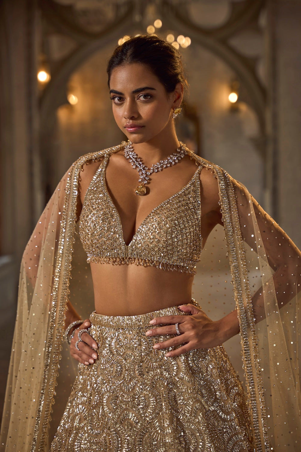 Seema Gujral - Gold Sequin Lehenga Set