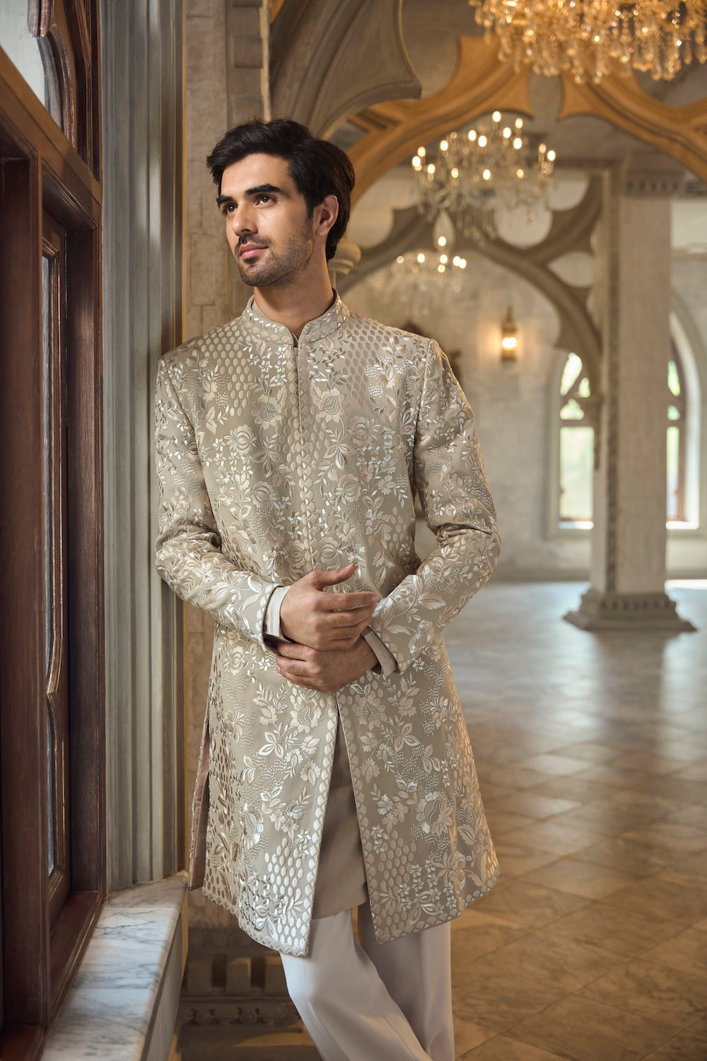 Seema Gujral - Greige Sherwani Set