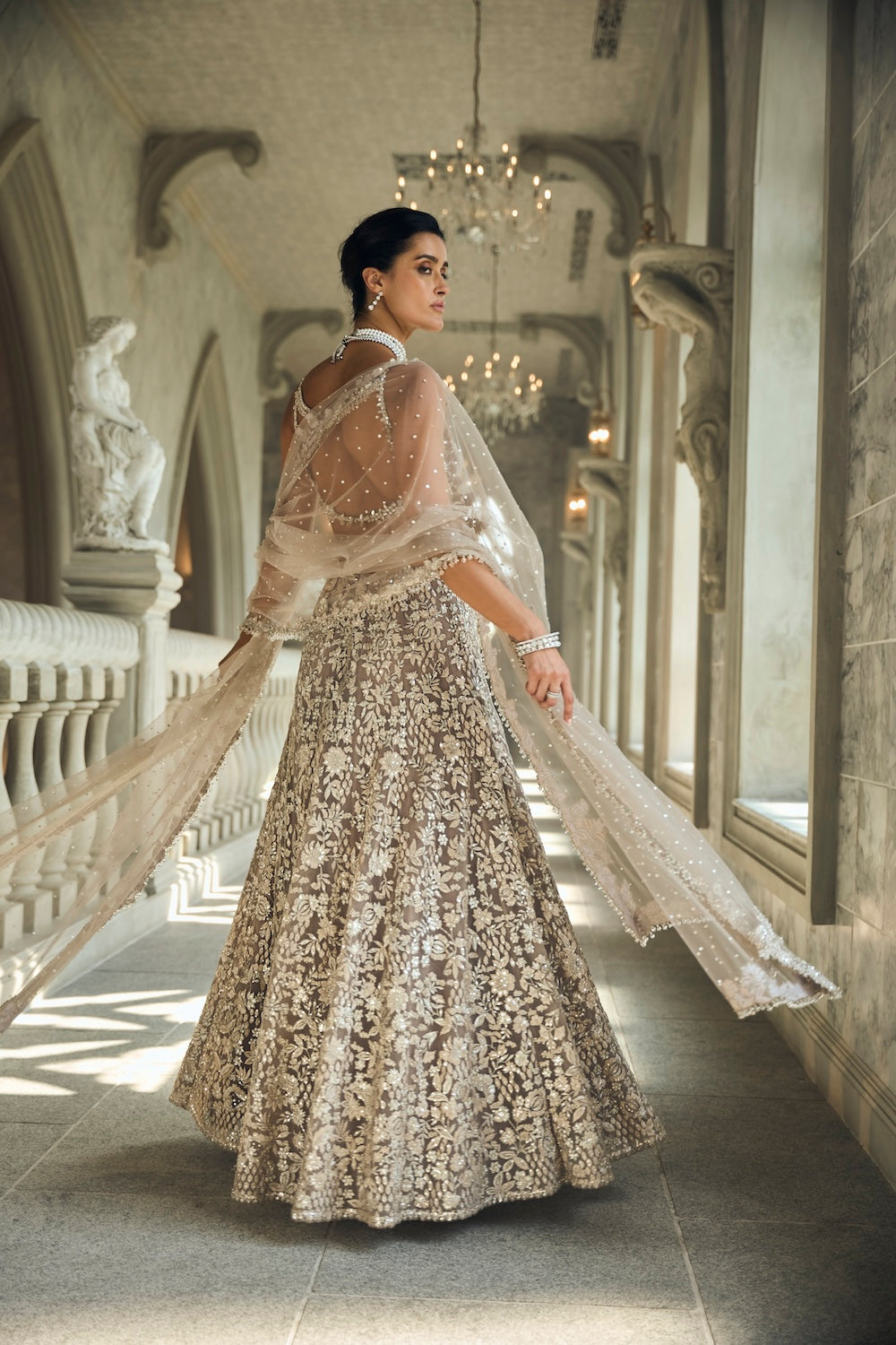 Seema Gujral - Ash Grey &amp; Silver Skirt Set