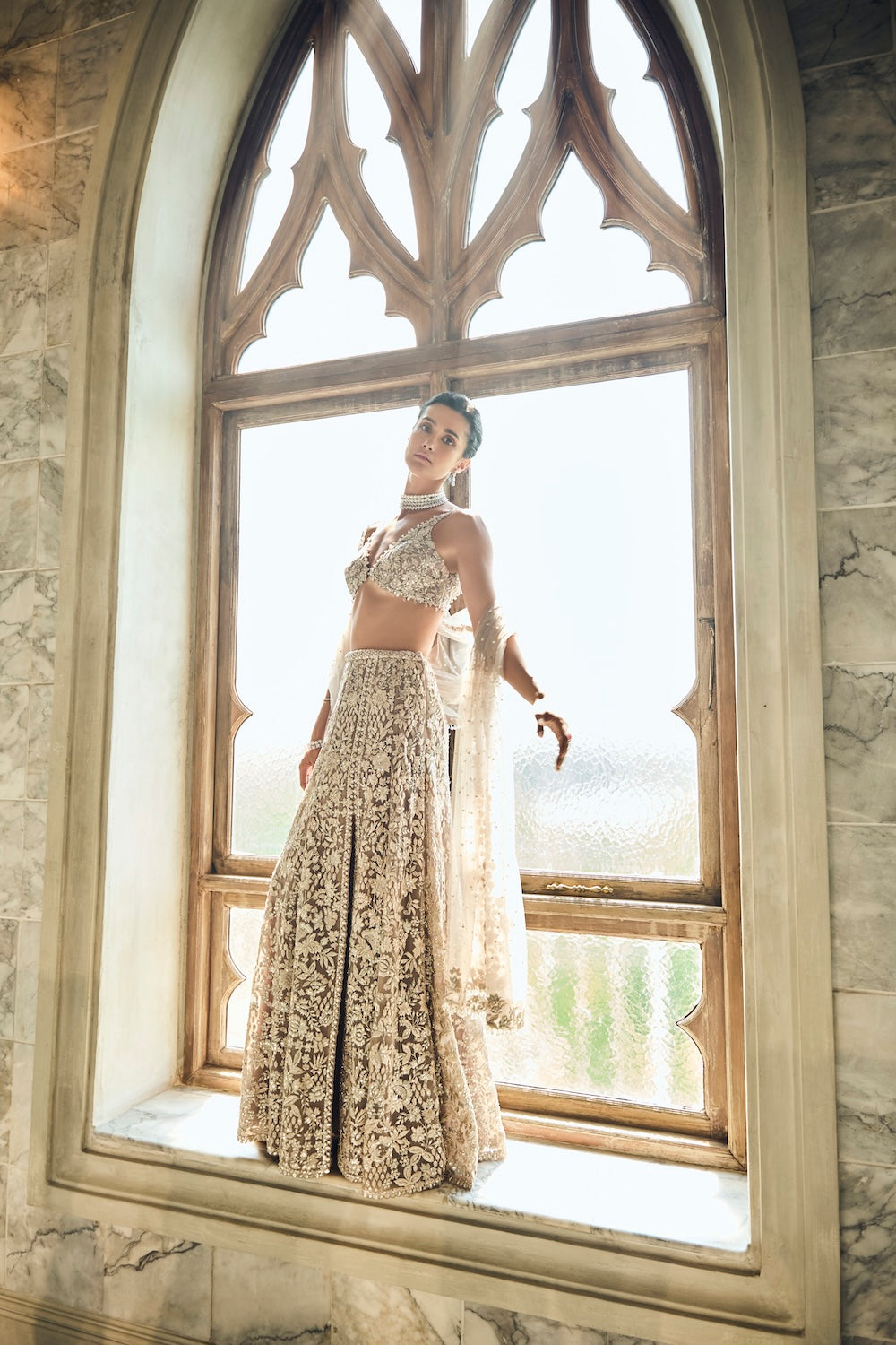 Seema Gujral - Ash Grey &amp; Silver Skirt Set