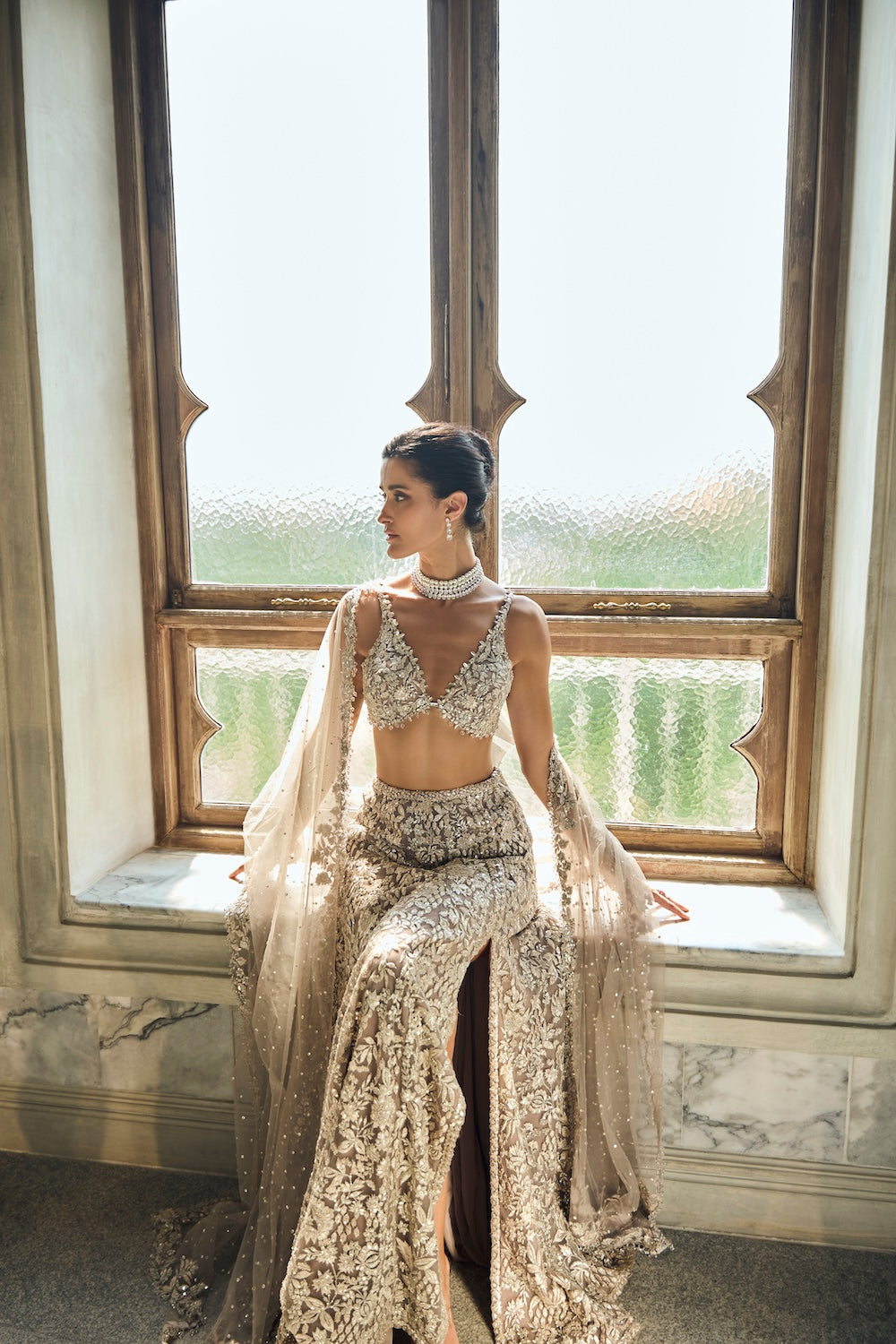 Seema Gujral - Ash Grey &amp; Silver Skirt Set