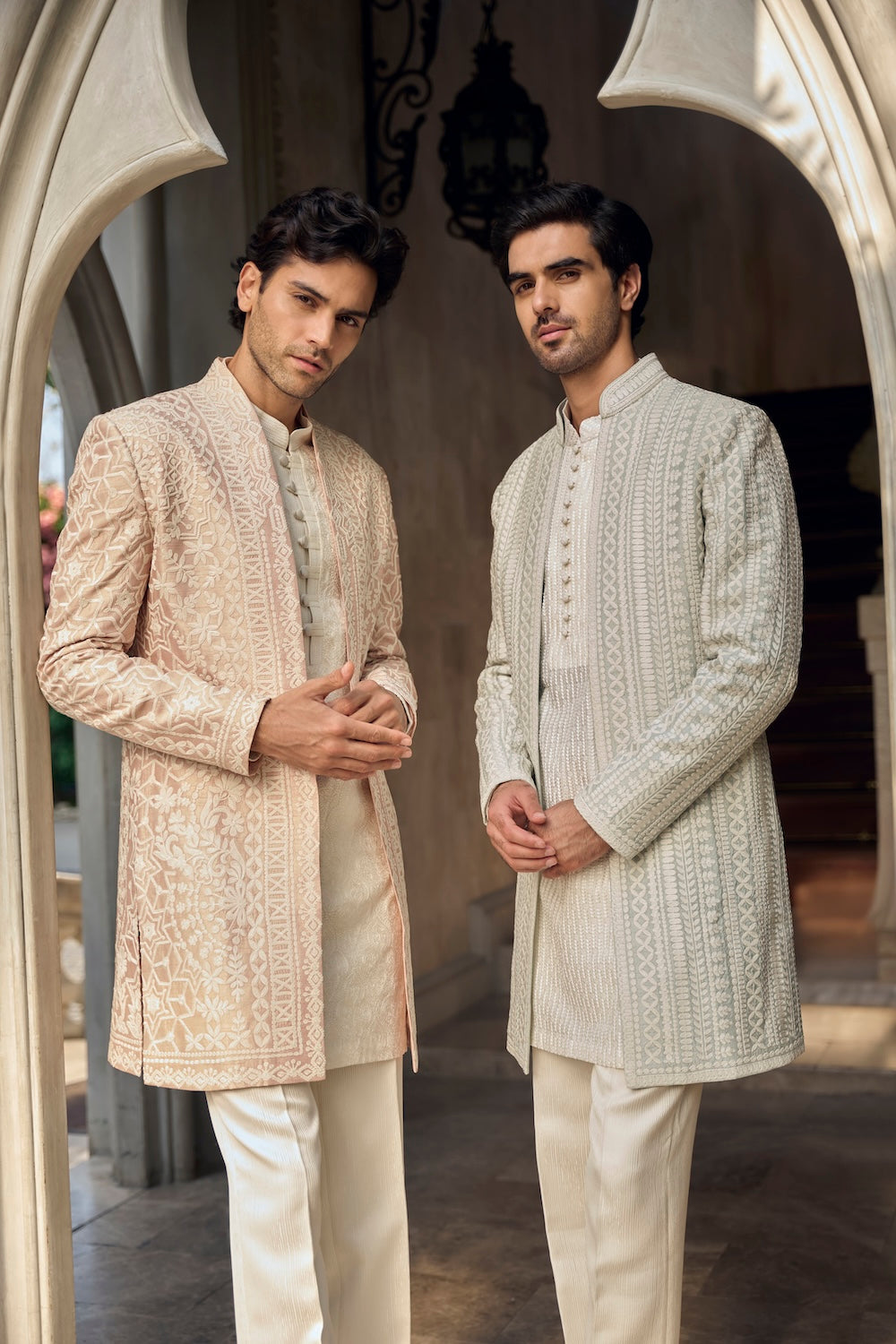 Seema Gujral - Grey Ivory Open Jacket Set