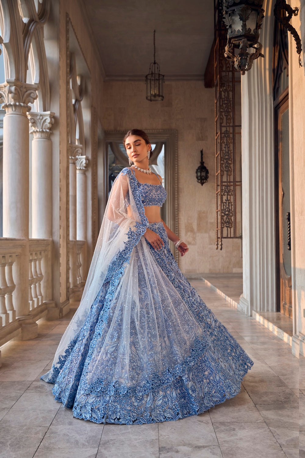 Seema Gujral - Blue Cut Work Lehenga Set