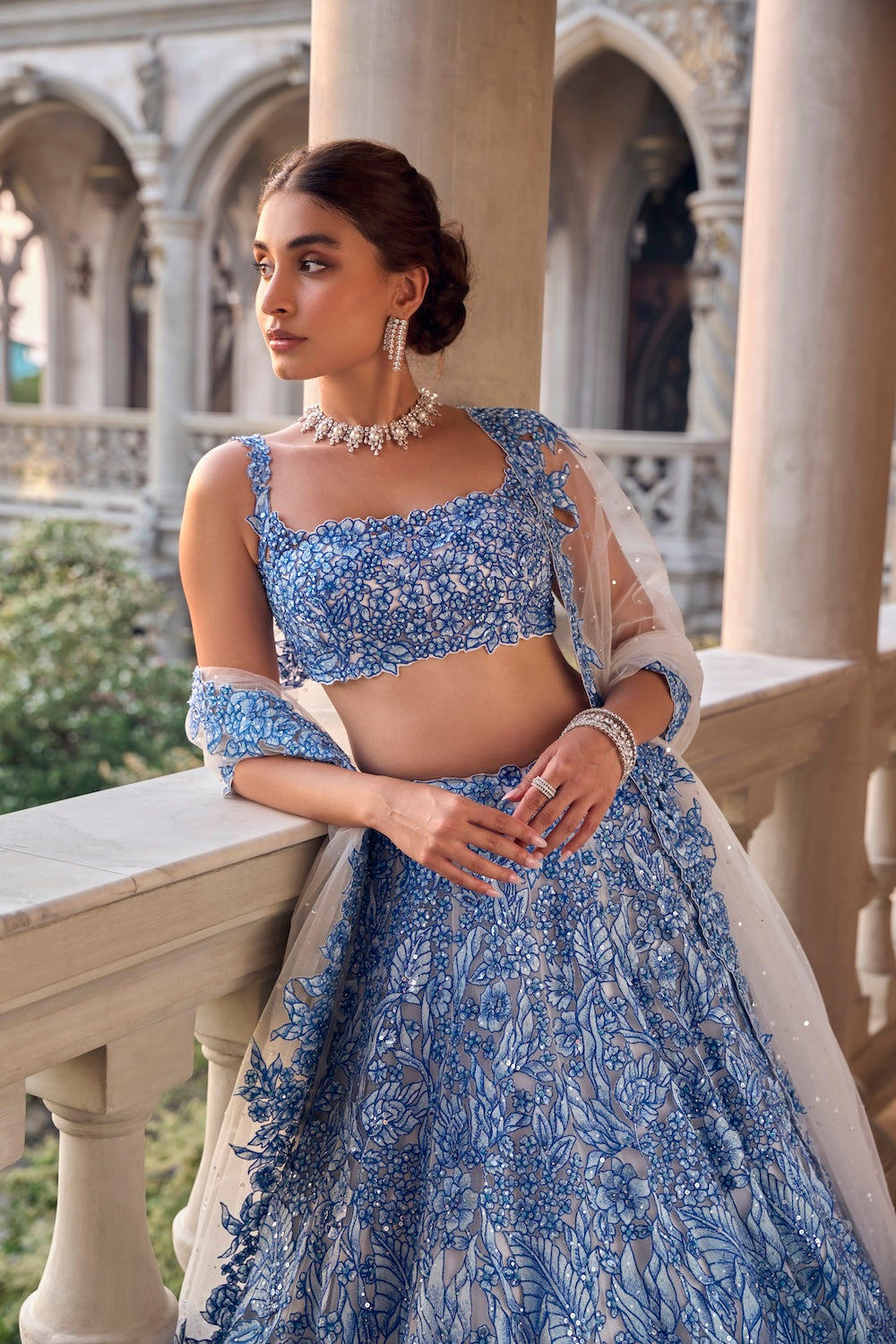 Seema Gujral - Blue Cut Work Lehenga Set