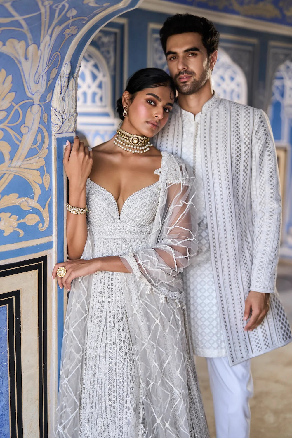 Seema Gujral - Grey Cream Open Jacket Set
