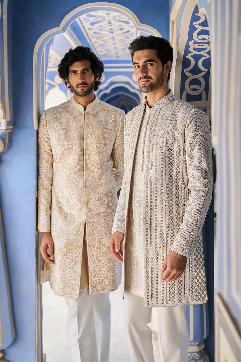 Seema Gujral - Grey Cream Open Jacket Set