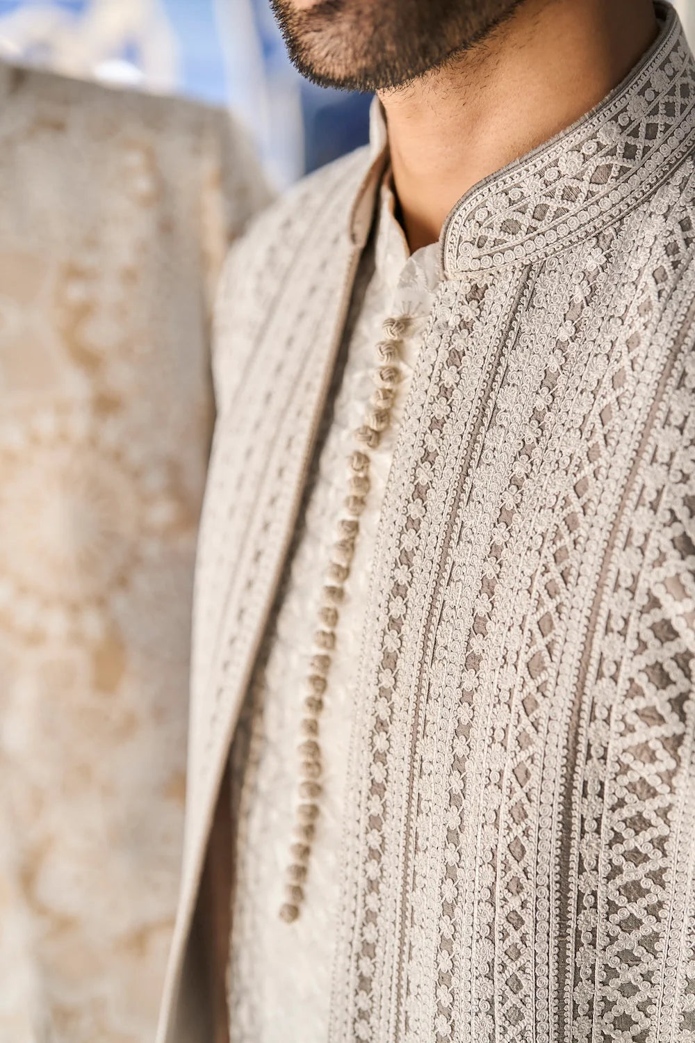 Seema Gujral - Grey Cream Open Jacket Set