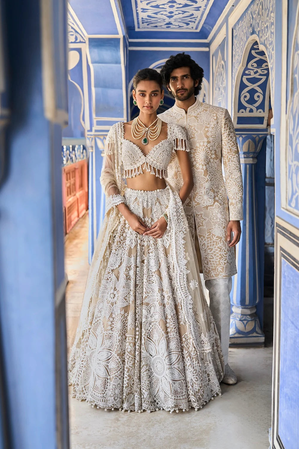 Seema Gujral - Nude Cream Sherwani Set